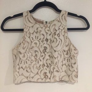 ANGL White/Ivory Lace Crop Top M